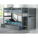 American Furniture Classics, Solid Pine Mission Staircase Twin/Twin Bed w/4 Drw Chest,Twn Trundle Bed Charcoal Gray