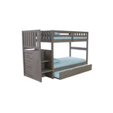 American Furniture Classics, Solid Pine Mission Staircase Twin/Twin Bed w/4 Drw Chest,Twn Trundle Bed Charcoal Gray