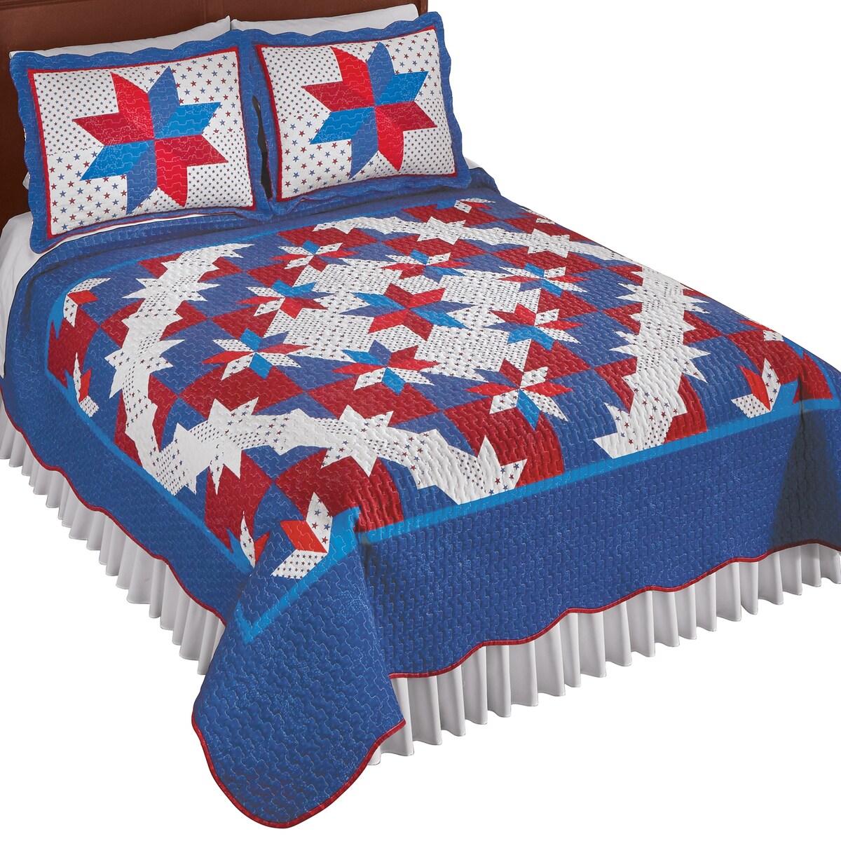 Americana Star Style Classic Design Quilt with Blue Borders