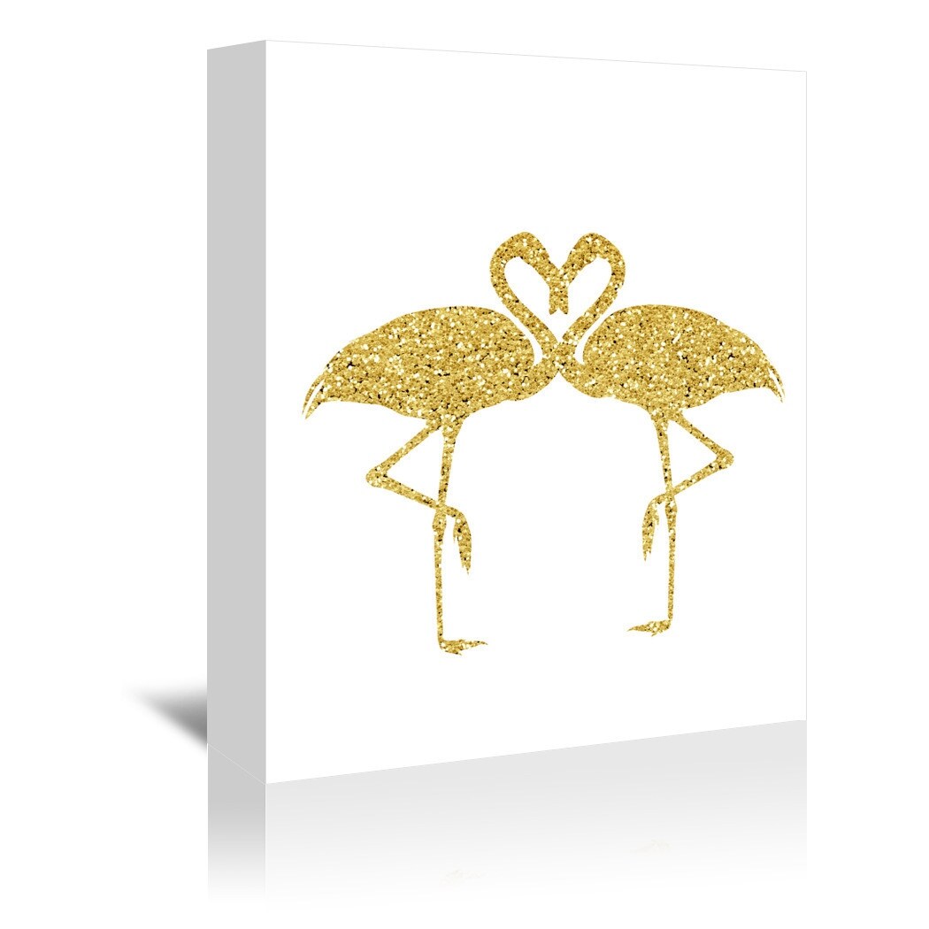 Americanflat - 8" x 10" Gold Flamingos by Peach & Gold Wrapped Canvas Wall Art
