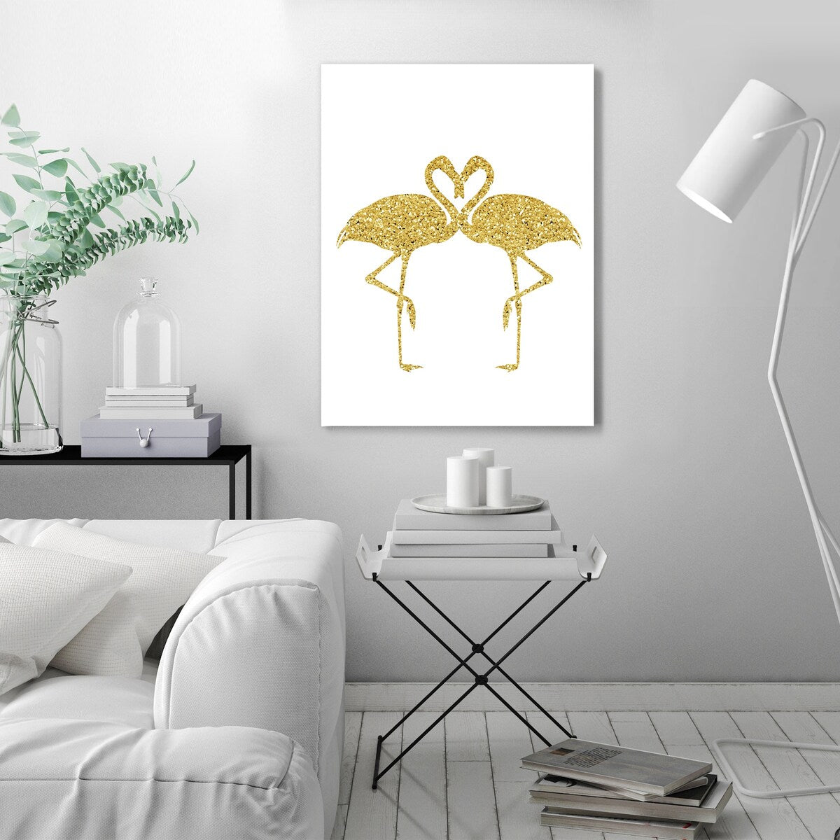 Americanflat - 8" x 10" Gold Flamingos by Peach & Gold Wrapped Canvas Wall Art