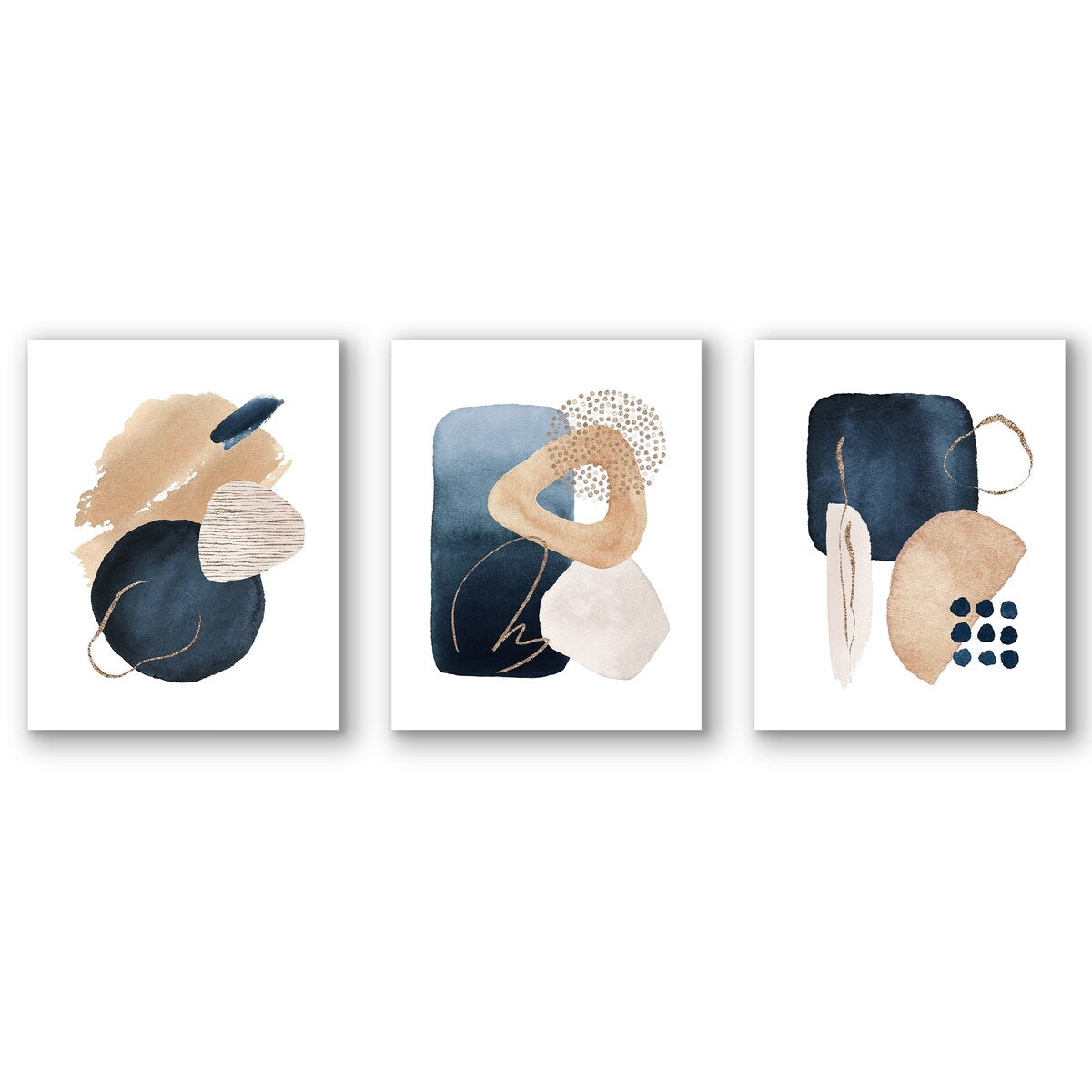 Americanflat - Abstract Wall Art Set - Watercolor Shapes In Navy by Gal Design