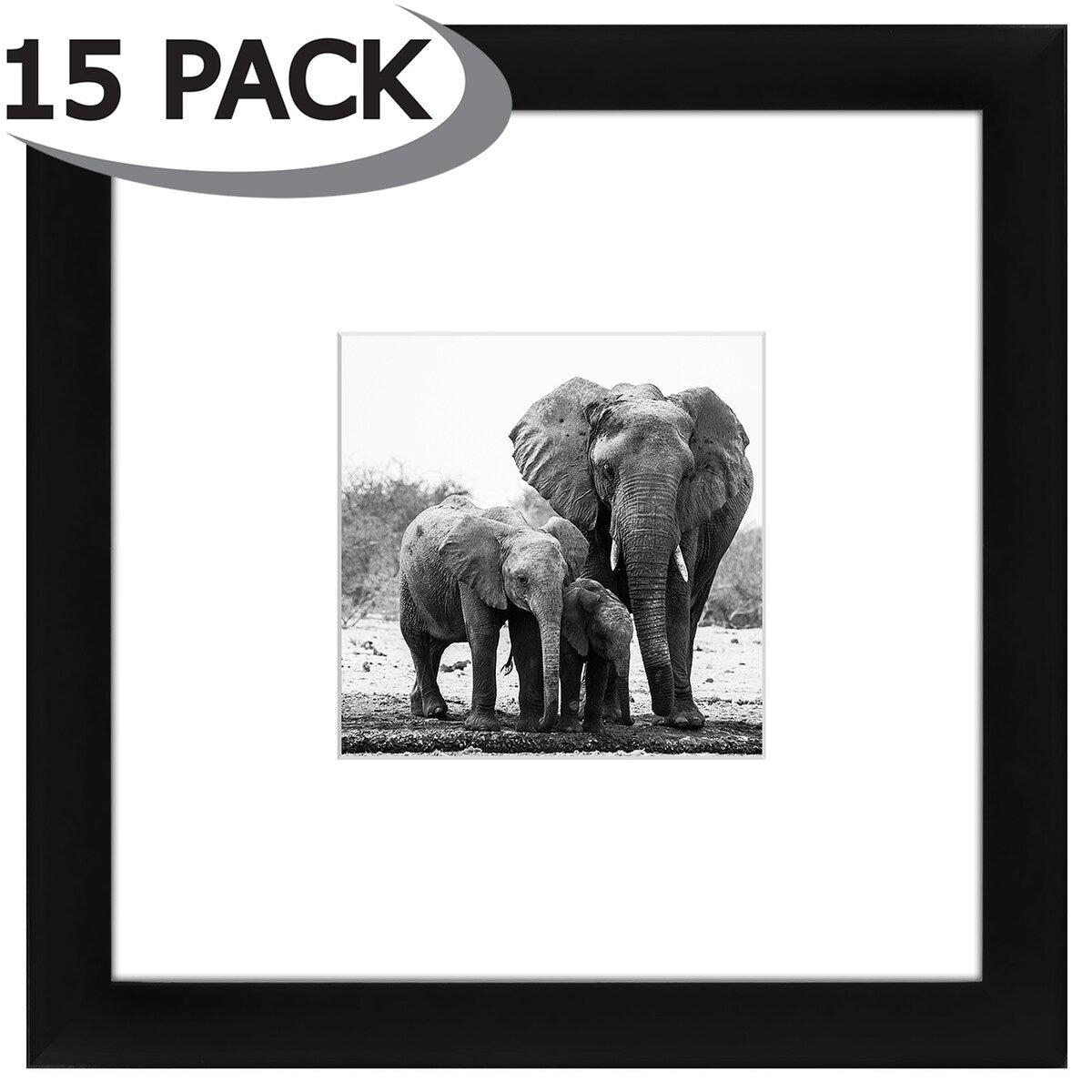 Americanflat 15 Pack - 8x8 Picture Frames - Display Pictures 4x4 with Mats - Display Pictures 8x8 Without Mats, Black