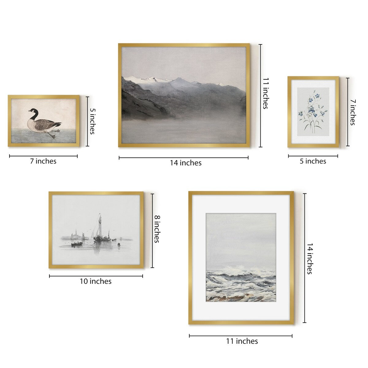 Americanflat 5 Piece Vintage Gallery Wall Art Set - Art by Maple + Oak