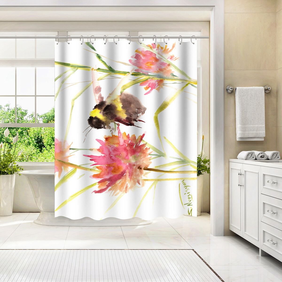 Americanflat 71" x 74" Shower Curtain, Bumblebee by Suren Nersisyan
