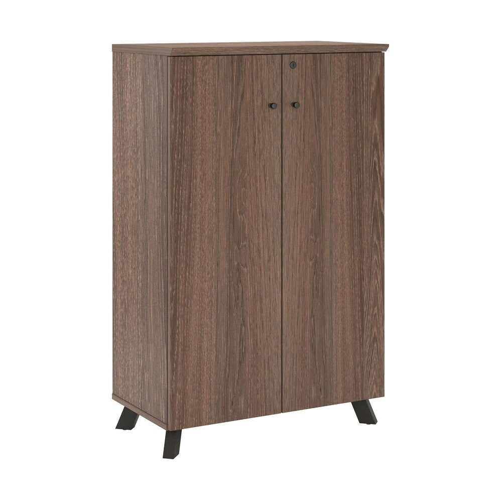 Ameriwood Home AX1 Medium Brown L Shape Desk and Storage Cabinet Bundle