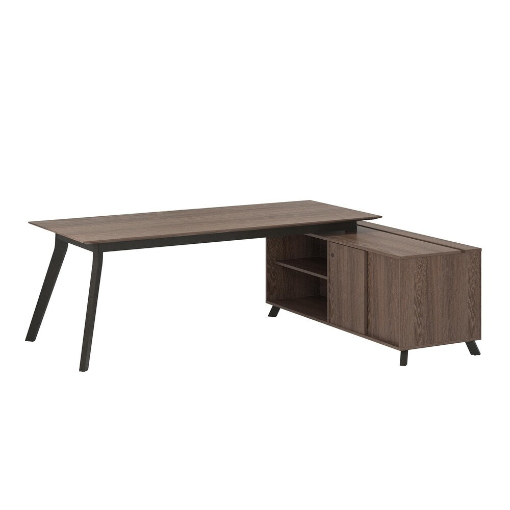 Ameriwood Home AX1 Medium Brown L Shape Desk and Storage Cabinet Bundle
