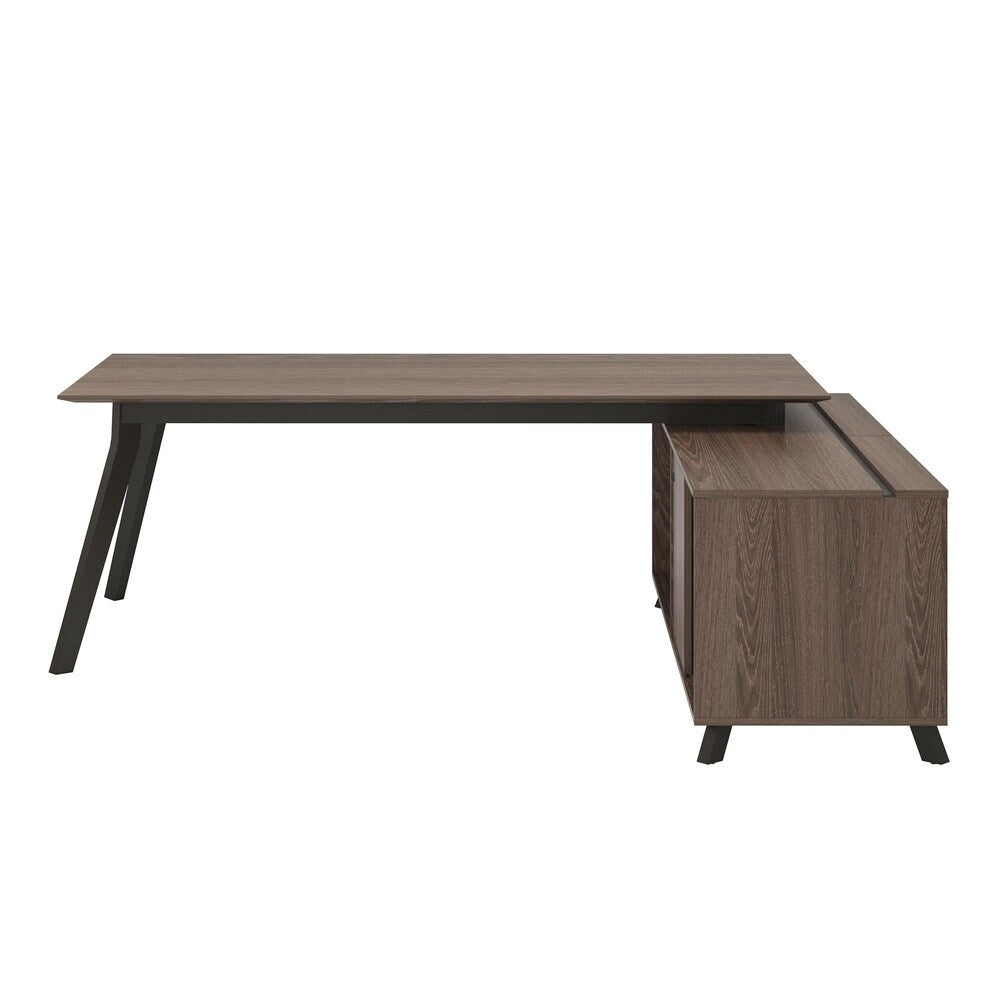 Ameriwood Home AX1 Medium Brown L Shape Desk and Storage Cabinet Bundle