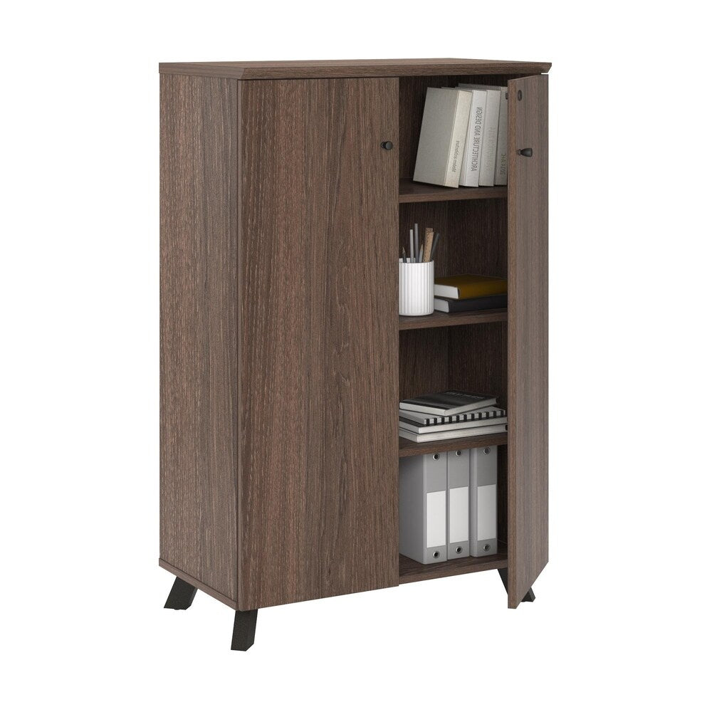 Ameriwood Home AX1 Medium Brown L Shape Desk and Storage Cabinet Bundle