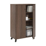 Ameriwood Home AX1 Medium Brown L Shape Desk and Storage Cabinet Bundle