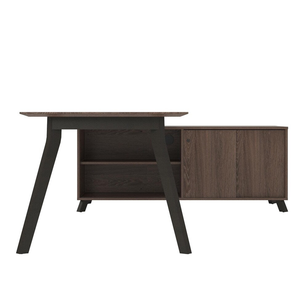 Ameriwood Home AX1 Medium Brown L Shape Desk and Storage Cabinet Bundle
