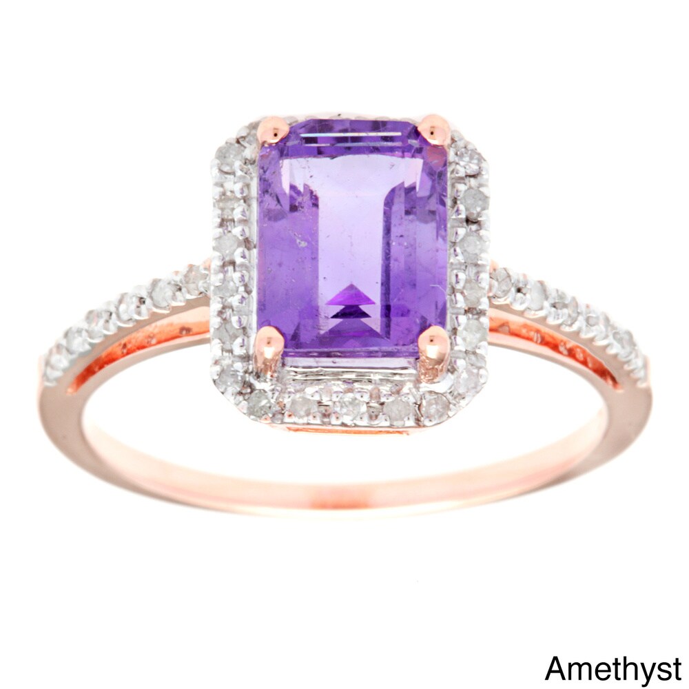 Viducci 10k Rose Gold Gemstone and Diamond Ring (1/5 TDW)