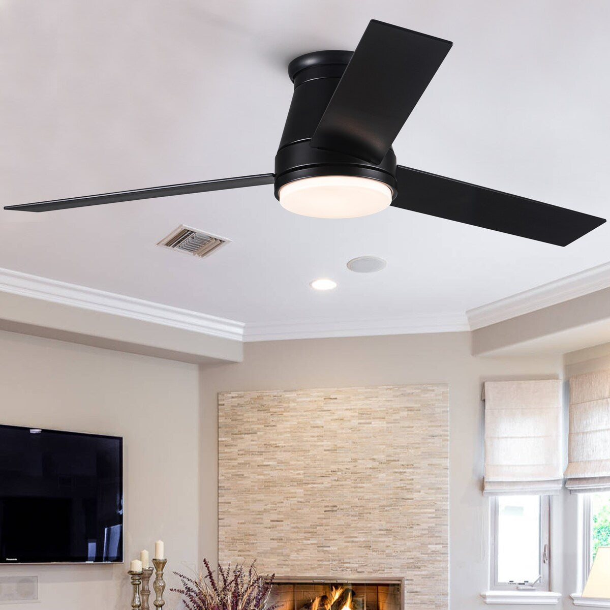 Amici 48 in. Indoor Black Low Profile Standard Ceiling Fan with Bright White Integrated LED Light Kit, Remote Included