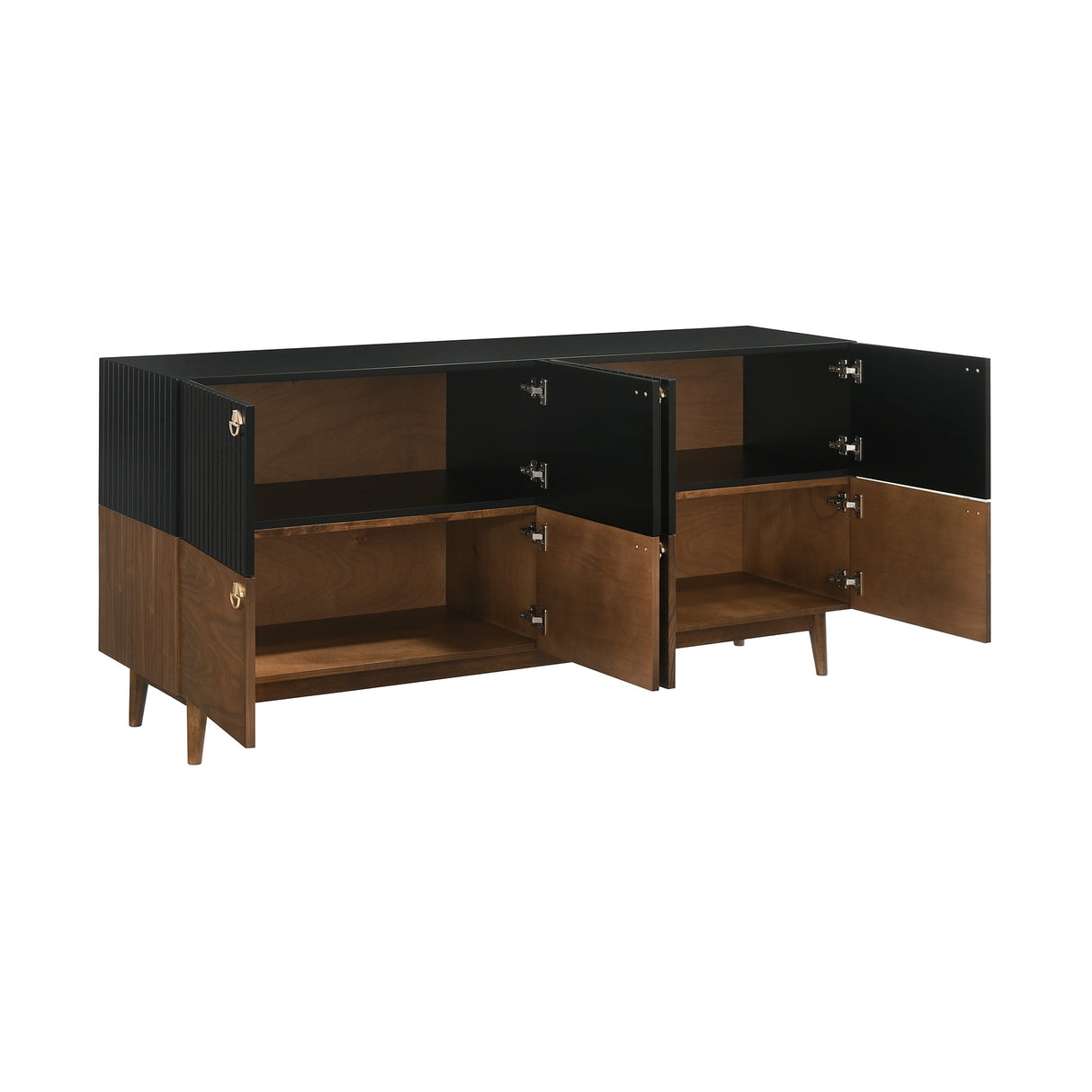 Amigo Black and Walnut Wood 4 Door Buffet Sideboard Storage Cabinet