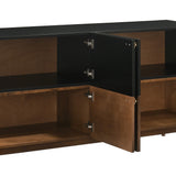 Amigo Black and Walnut Wood 4 Door Buffet Sideboard Storage Cabinet