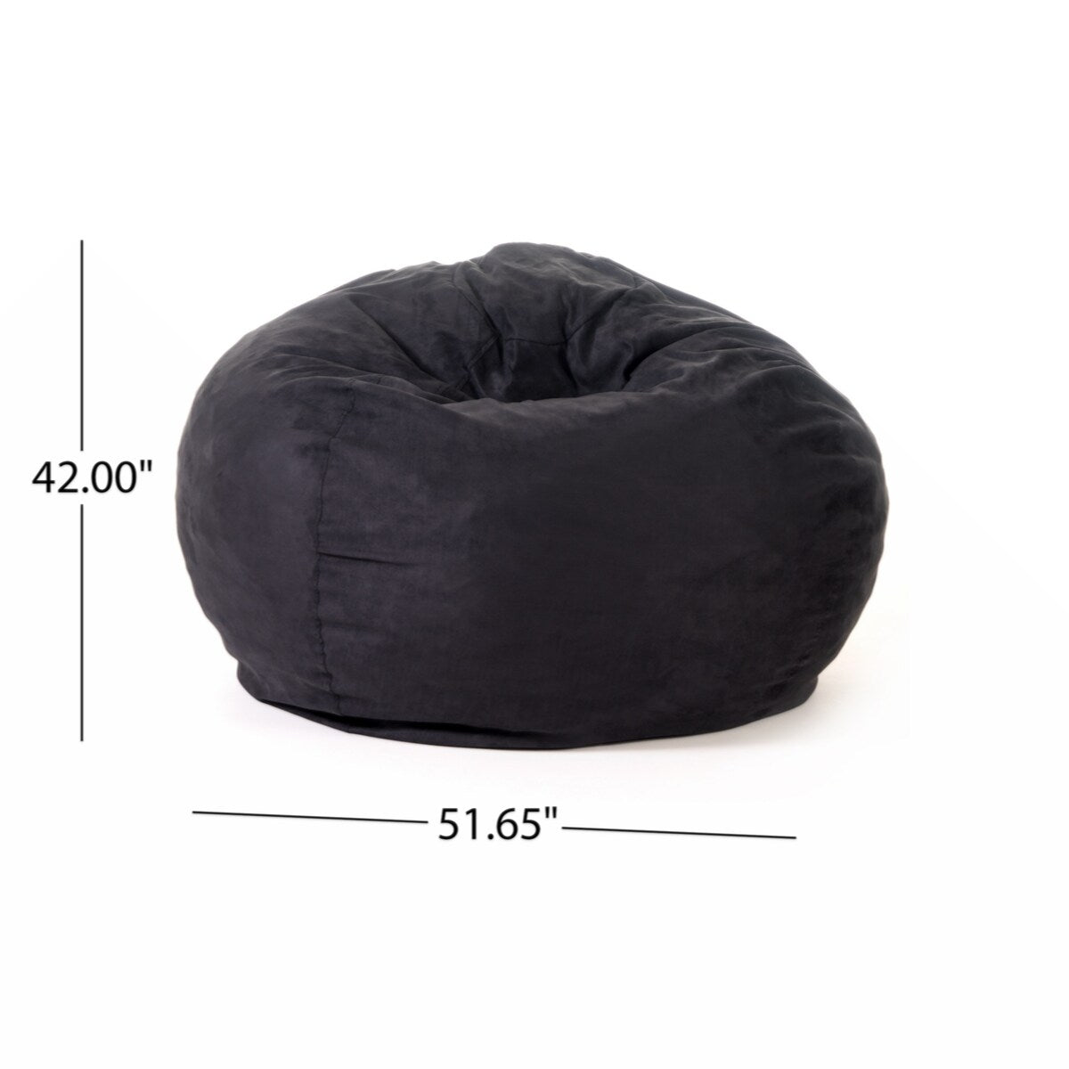 Amira Traditional 5 Foot Suede Bean Bag, Black