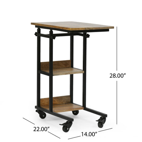 Amlin Modern Industrial Handcrafted Wooden Multi-Purpose Adjustable Height C-Shaped Side Table by Christopher Knight Home