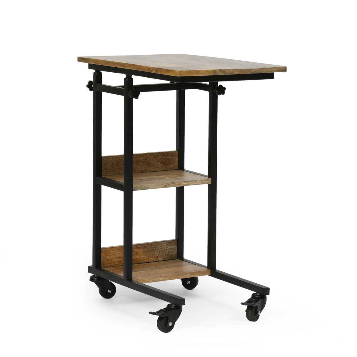 Amlin Modern Industrial Handcrafted Wooden Multi-Purpose Adjustable Height C-Shaped Side Table by Christopher Knight Home