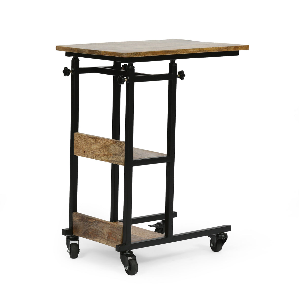 Amlin Modern Industrial Handcrafted Wooden Multi-Purpose Adjustable Height C-Shaped Side Table by Christopher Knight Home