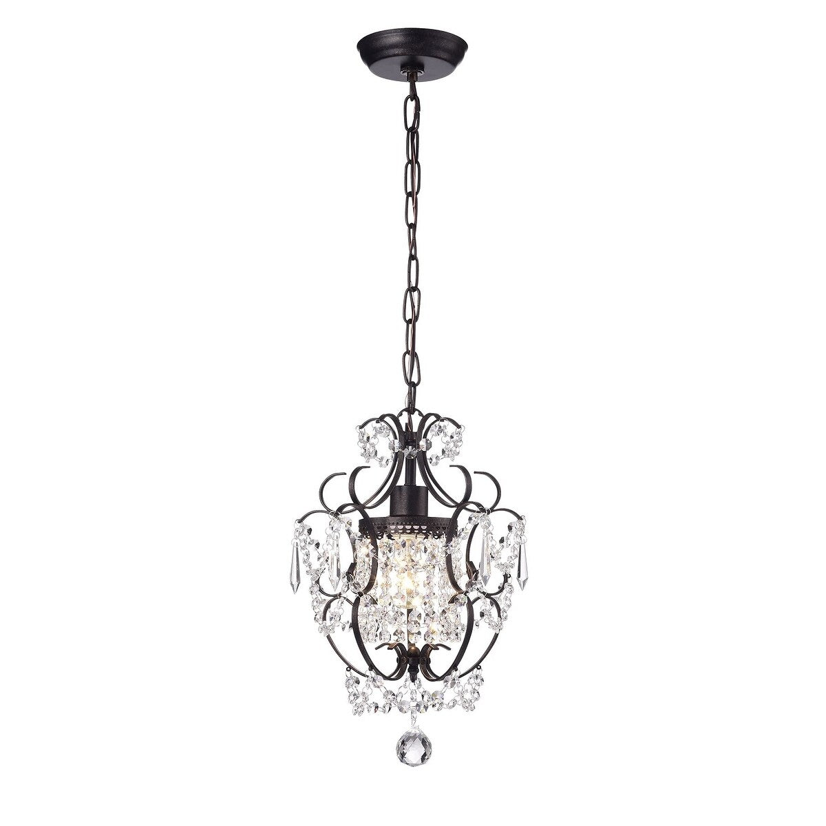 Amorette Mini Chandelier Crystal, 1 Light Modern Elegant Glam Ceiling Light Fixture Antique Bronze, Adjustable Hanging Lighting