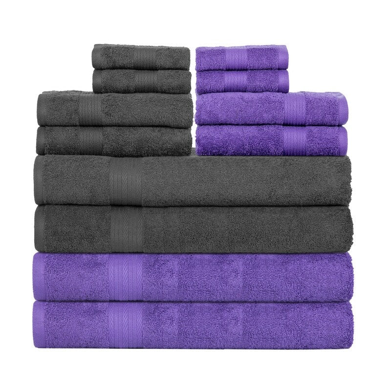 Cotton 600GSM Bathroom Towel Set 12 Pcs Assorted Color by Ample Decor - 4Bath 4Hand 4Wash