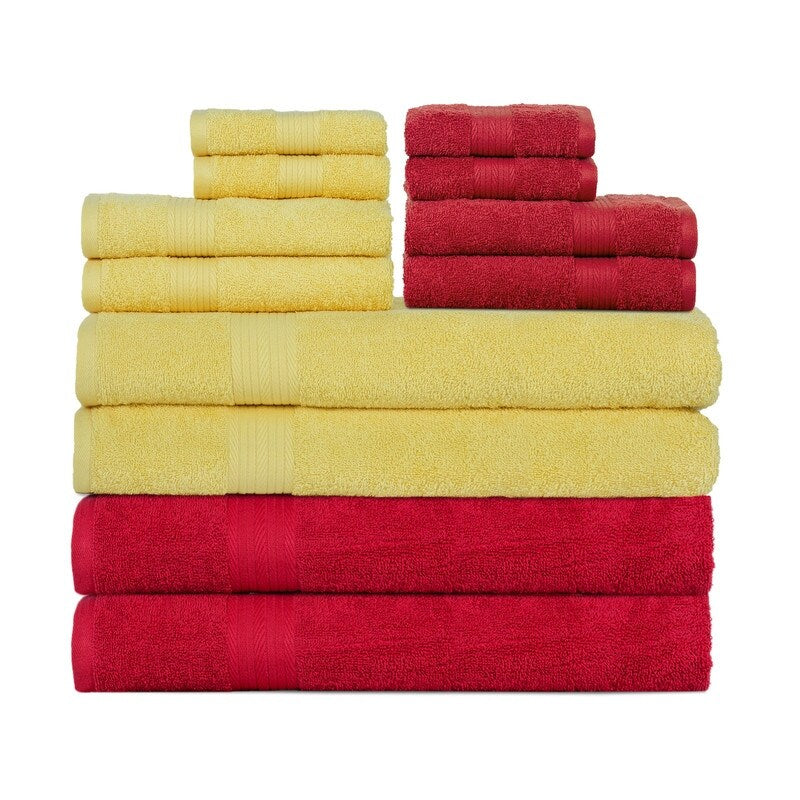 Cotton 600GSM Bathroom Towel Set 12 Pcs Assorted Color by Ample Decor - 4Bath 4Hand 4Wash