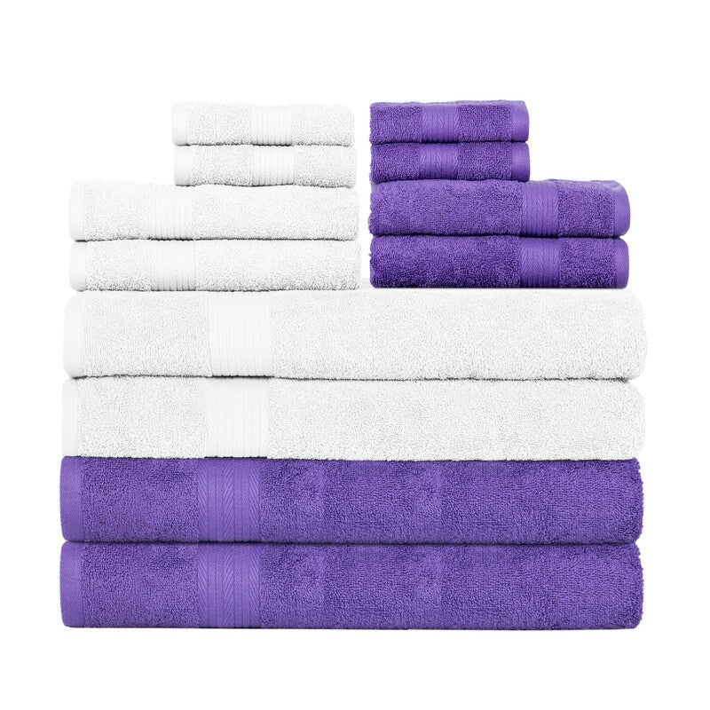 Cotton 600GSM Bathroom Towel Set 12 Pcs Assorted Color by Ample Decor - 4Bath 4Hand 4Wash