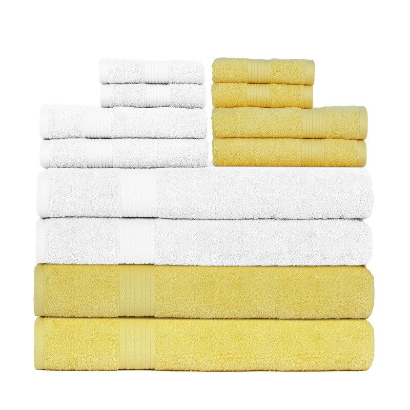 Cotton 600GSM Bathroom Towel Set 12 Pcs Assorted Color by Ample Decor - 4Bath 4Hand 4Wash