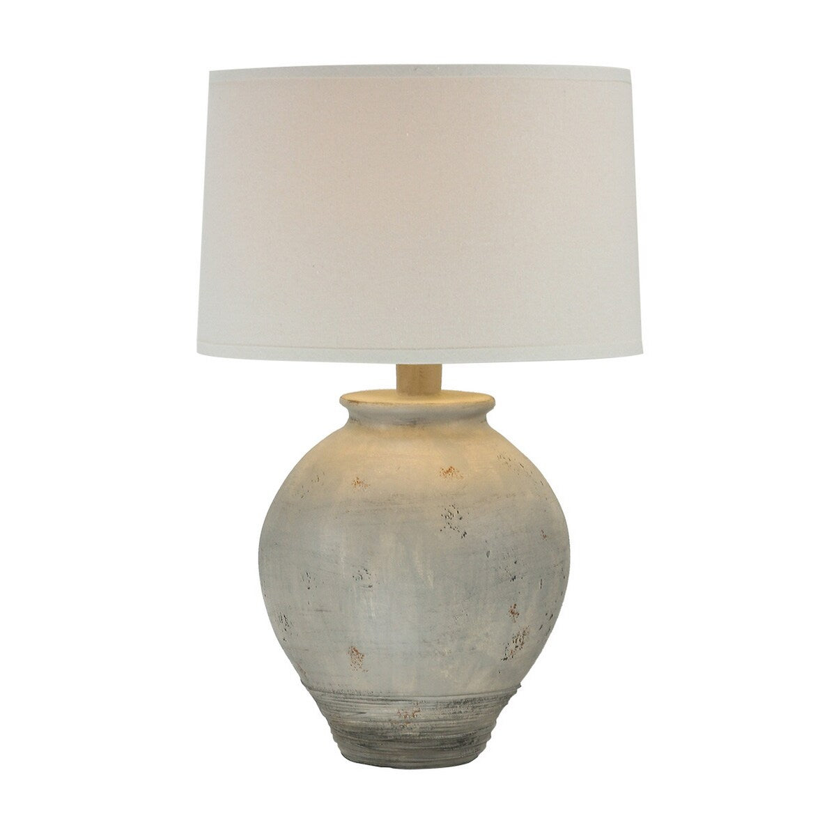 Amy 25 Inch Table Lamp, Jar Shape Body, White Cone Shade, Faux Concrete