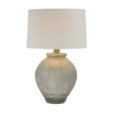 Amy 25 Inch Table Lamp, Jar Shape Body, White Cone Shade, Faux Concrete