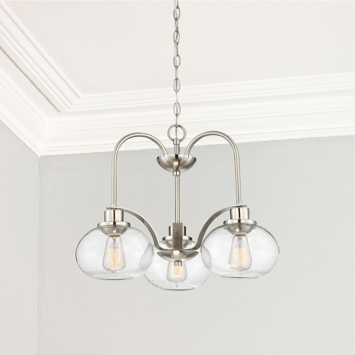 Ana Interiors Three Light Chandelier Trilogy Brushed Nickel - Exact Size