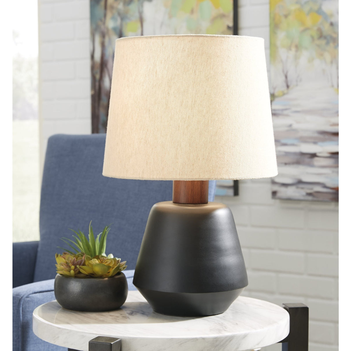 Ancel Black/Brown Metal Table Lamp - 12"W x 12"D x 19"H