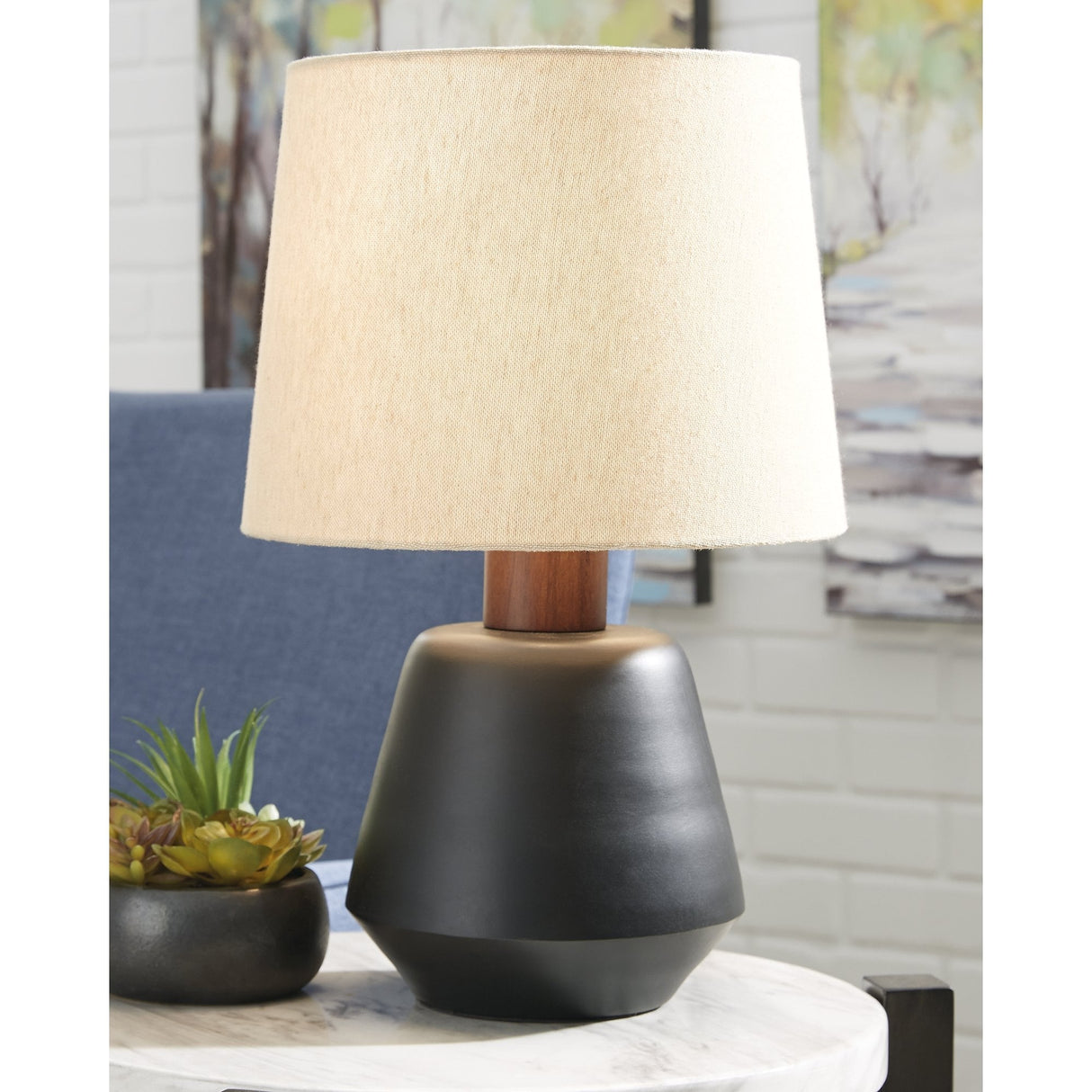 Ancel Black/Brown Metal Table Lamp - 12"W x 12"D x 19"H