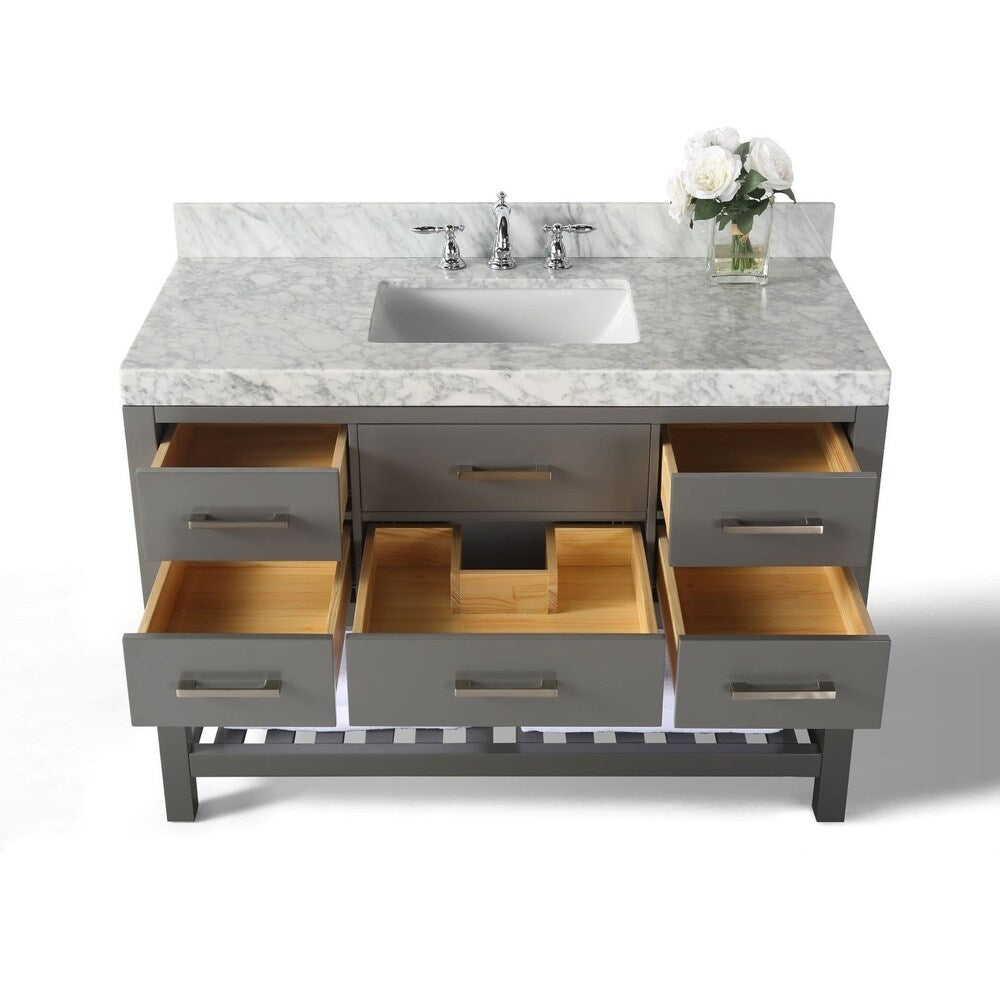 Ancerre Designs Elizabeth 48-inch Sapphire Gray Vanity with Carrara White Marble Top