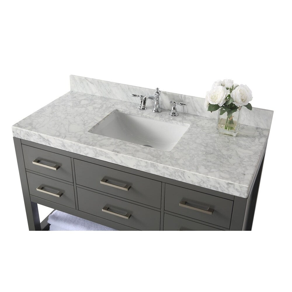 Ancerre Designs Elizabeth 48-inch Sapphire Gray Vanity with Carrara White Marble Top