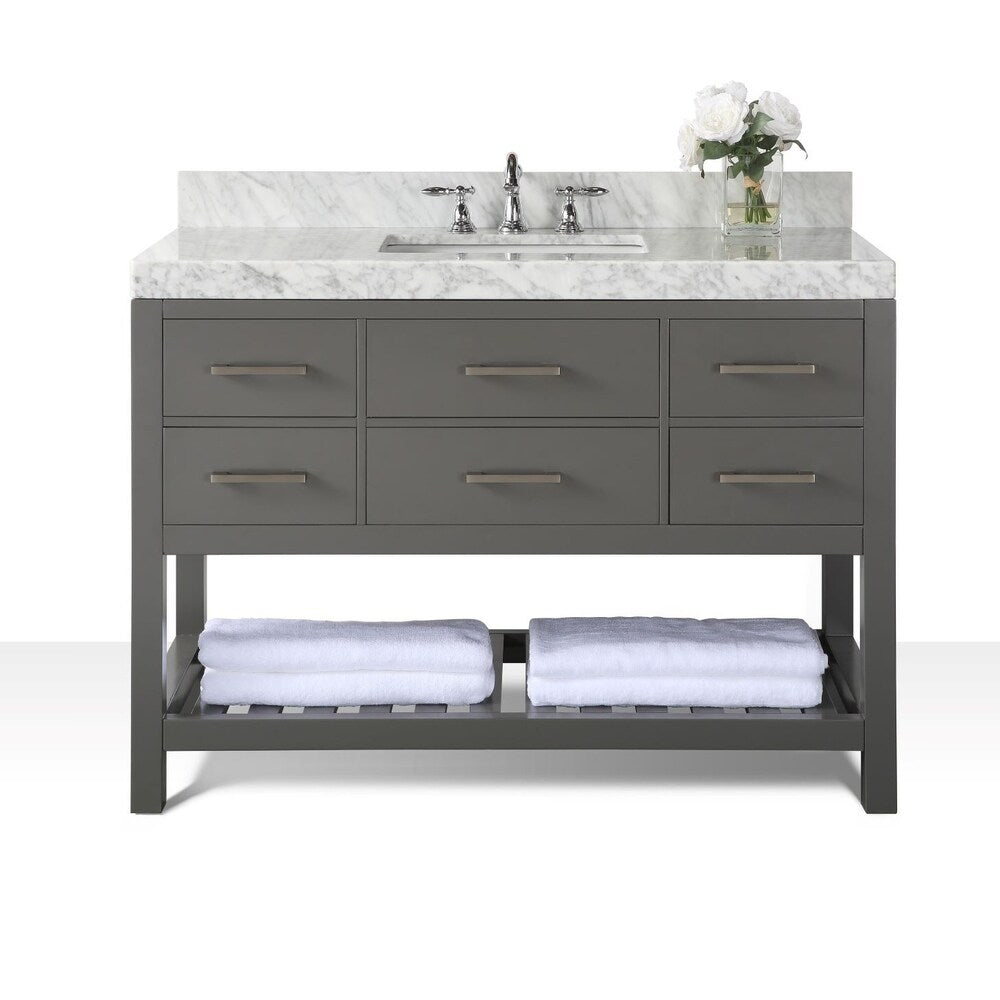 Ancerre Designs Elizabeth 48-inch Sapphire Gray Vanity with Carrara White Marble Top