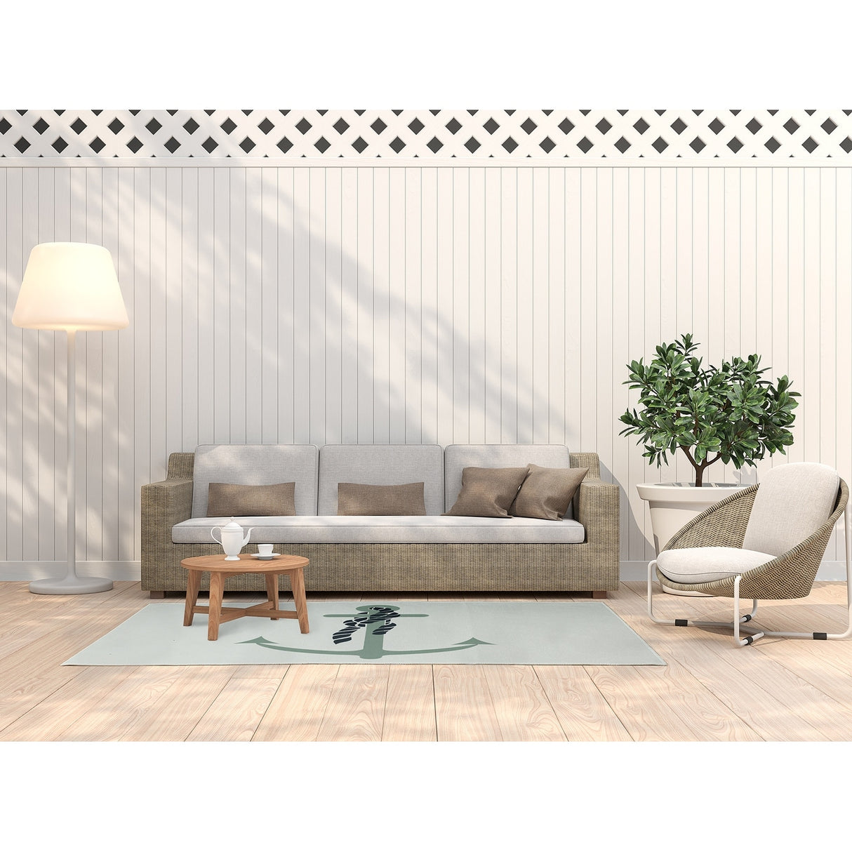 Anchor and Rope Nautical Indoor/Outdoor Rug