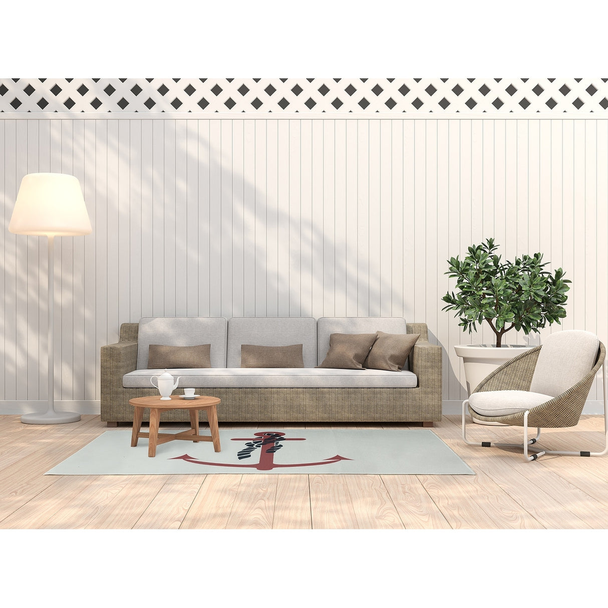 Anchor and Rope Nautical Indoor/Outdoor Rug