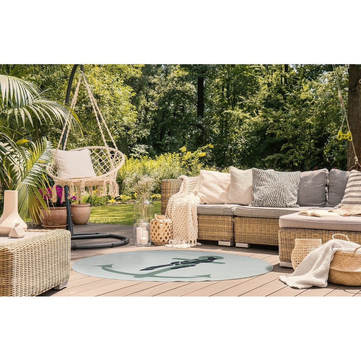 Anchor and Rope Nautical Indoor/Outdoor Rug