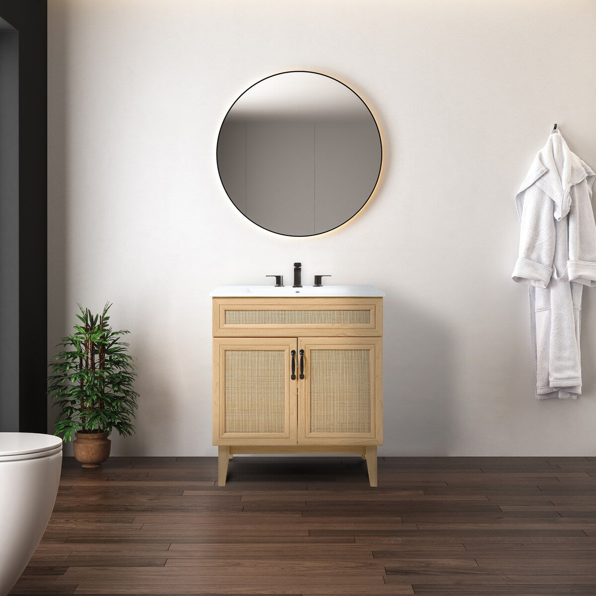 Ancillary Rattan Modern Farmhouse 2-Shelf Bath Vanity Cabinet Only (Sink Basin not Included), by JONATHAN Y