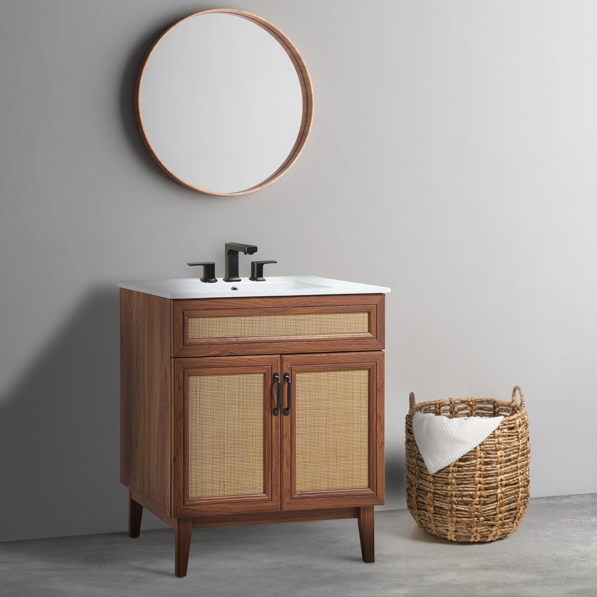 Ancillary Rattan Modern Farmhouse 2-Shelf Bath Vanity Cabinet Only (Sink Basin not Included), by JONATHAN Y