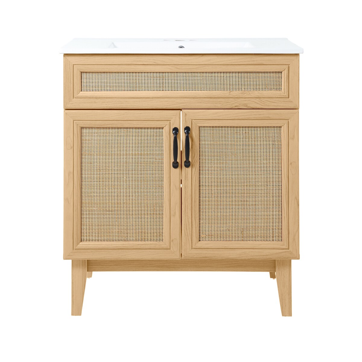 Ancillary Rattan Modern Farmhouse 2-Shelf Bath Vanity Cabinet Only (Sink Basin not Included), by JONATHAN Y