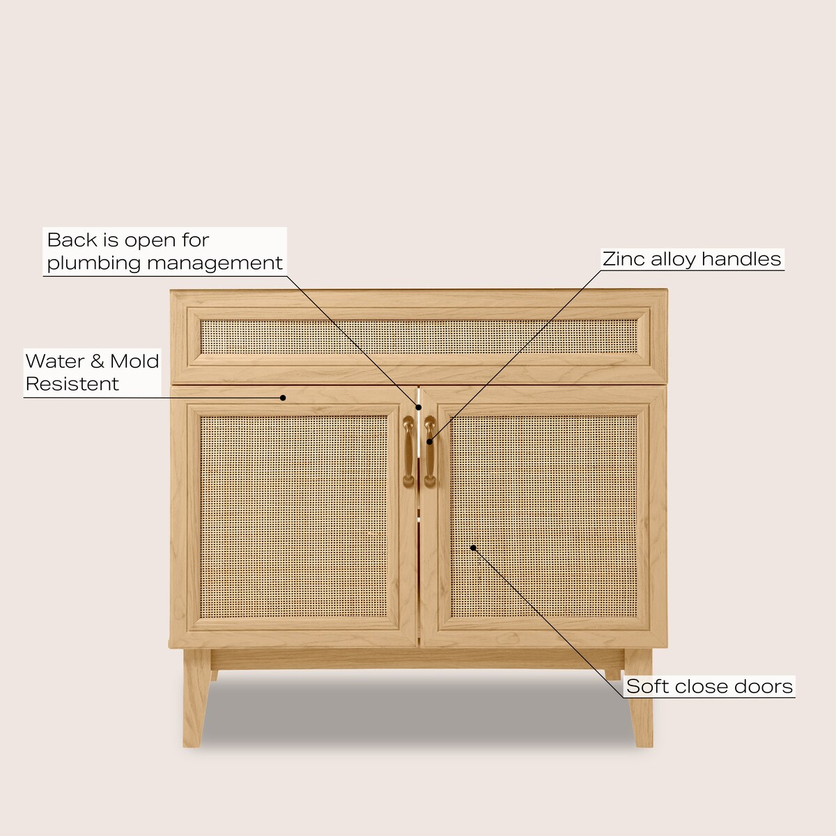 Ancillary Rattan Modern Farmhouse 2-Shelf Bath Vanity Cabinet Only (Sink Basin not Included), by JONATHAN Y