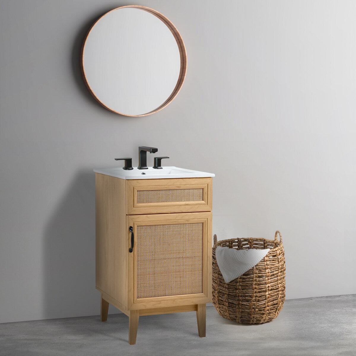 Ancillary Rattan Modern Farmhouse 2-Shelf Bath Vanity Cabinet Only (Sink Basin not Included), by JONATHAN Y