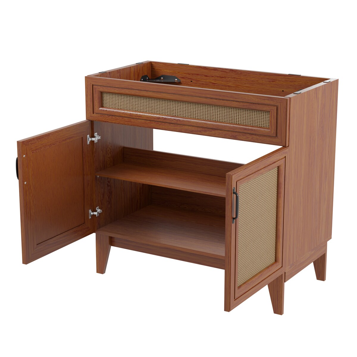 Ancillary Rattan Modern Farmhouse 2-Shelf Bath Vanity Cabinet Only (Sink Basin not Included), by JONATHAN Y
