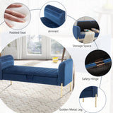 Storage Ottoman Bench, Upholstered Velvet Entryway Bench with Armrest & Large Storage Space for Living Room - 52inch