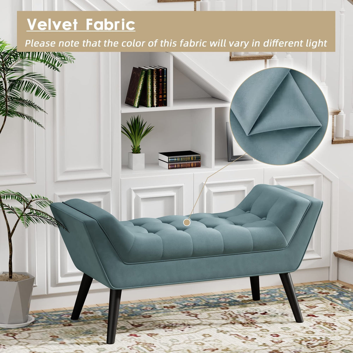Andeworld end of bed bench Entryway Bench Modern Fabric Footstool for Hallway with Wooden Legs