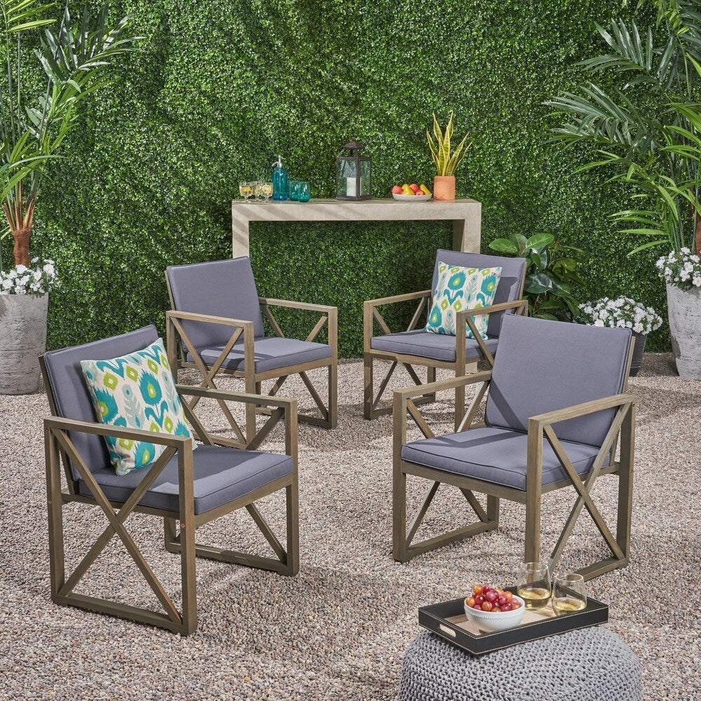 Andora Outdoor Acacia Wood Club Chairs with Cushions (Set of 4) by Christopher Knight Home