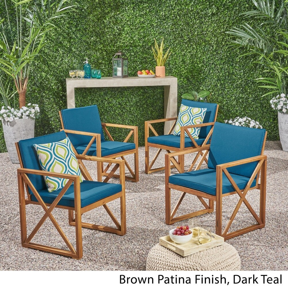 Andora Outdoor Acacia Wood Club Chairs with Cushions (Set of 4) by Christopher Knight Home