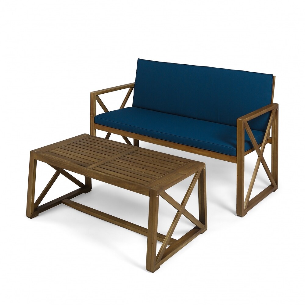 Andora Outdoor Cushioned Acacia Loveseat w/ Coffee Table by Christopher Knight Home
